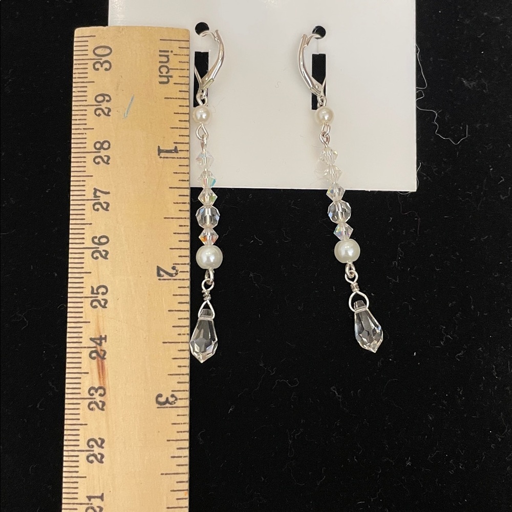 Givenchy NWT Crystal and Pearl Silver Linear Earrings - Picture 3 of 4